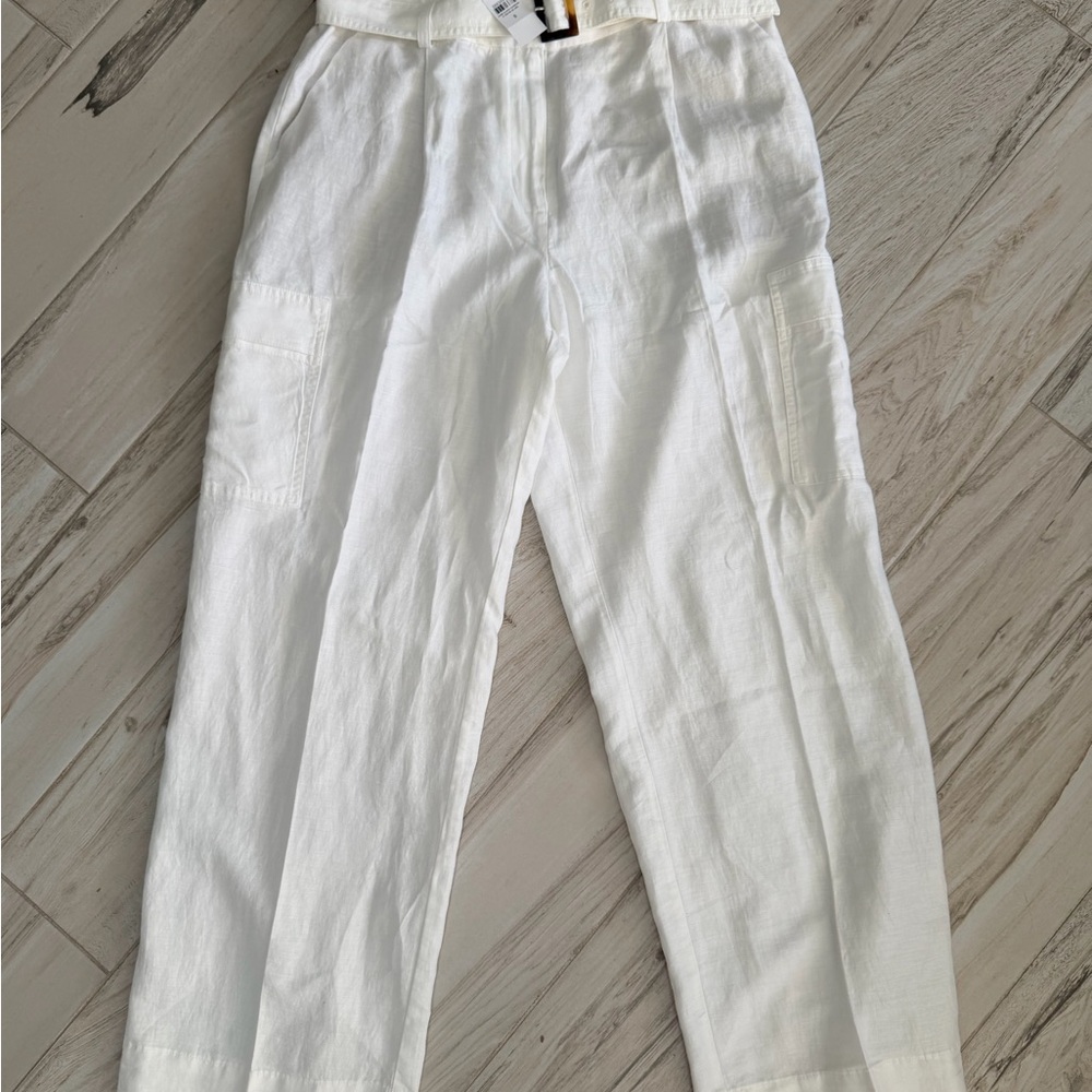 LOFT White Cargo Women’s Linen Cropped Pants 8